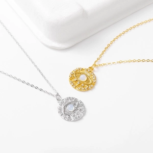 Gold and silver 925 sterling silver evil eye necklaces with moonstone and pavé crystals