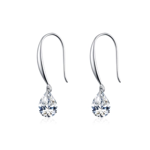 Elegant S925 silver pear-cut cubic zirconia drop earrings with a minimalist hook