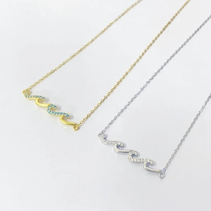 925 Sterling Silver Wave Pendant Necklace For Women Elegant Gold Silver Plated Zirconia Inlaid Clavicle Chain Jewelry Gift