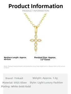 Detailed size specifications for S925 sterling silver cross pendant necklace with zircon
