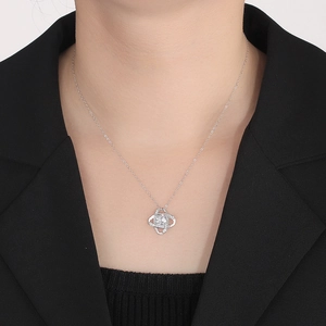 S925 sterling silver geometric knot clover necklace with sparkling cubic zirconia inlay