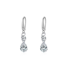 Elegant S925 sterling silver drop earrings with round and pear-cut cubic zirconia crystals