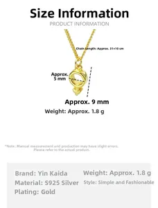 Dimensioni dettagliate della collana con simbolo in argento sterling S925 placcato oro