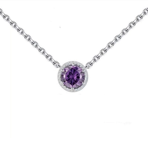 S925 sterling silver necklace featuring a round purple zircon pendant with woven textures