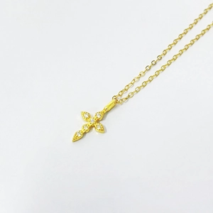 Elegant gold plated S925 silver cross necklace with round cut cubic zirconia stones