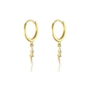 Minimalist S925 sterling silver hoop earrings with polished gold lightning bolt pendants