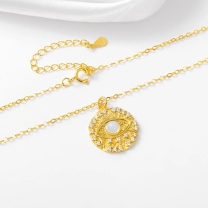 Gold S925 sterling silver evil eye pendant necklace with moonstone and cubic zirconia