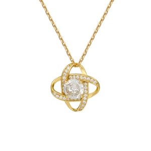 Elegant gold hollow four-leaf clover pendant necklace with micro-paved sparkling crystals