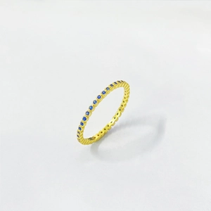 Minimalist 925 Sterling Silver Gold Plated Ring With Blue Zirconia Inlaid Eternity Band Stackable Ring For Women Jewelry