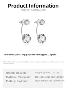 925 silver double zircon U-shaped studs specification chart and product details