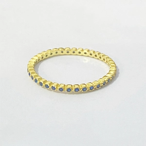 Minimalist S925 silver gold plated ring with a full circle of blue zircon stones