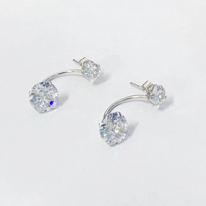 Minimalist 925 sterling silver U-shaped earrings with double cubic zirconia stones