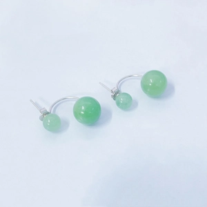 Detail of S925 silver earrings featuring double green aventurine beads in a retro design