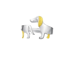 S925 sterling silver dachshund dog ring with two-tone silver and gold matte finish
