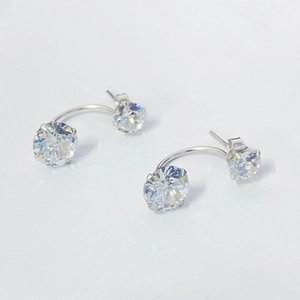 925 silver U-shape stud earrings with double cubic zirconia stones in minimalist design