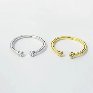 925 Sterling Silver Double Zirconia Open Ring For Women Minimalist Adjustable Stackable Platinum Gold Plated Geometric Fashion Finger Jewelry