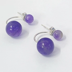 S925 sterling silver studs with natural purple amethyst beads in a double ball design
