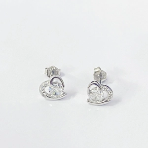 Elegant S925 sterling silver heart stud earrings with sparkling round cubic zirconia