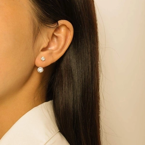 925 silver double zircon U-shaped stud earrings with double round sparkling stones