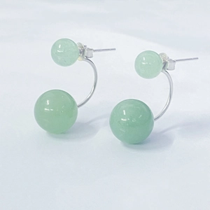 S925 Sterling Silver Green Aventurine Bead Earrings with Two-Sided Front and Back Style
