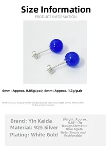 Spécifications de taille pour boucles d'oreilles en argent S925 et agate bleue naturelle
