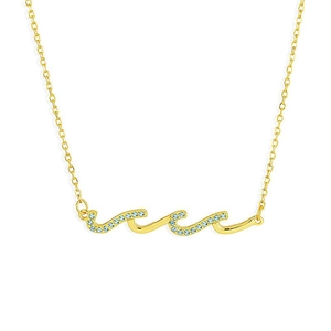 Elegant S925 gold plated necklace with blue diamond wave pendant for women fashion