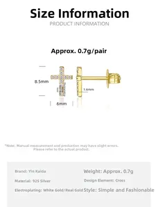 Spécifications de taille et poids des boucles d'oreilles croix en argent 925 et zircon