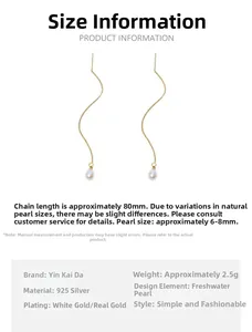 Detailed view of long S925 gold plated chain earrings with natural freshwater pearls