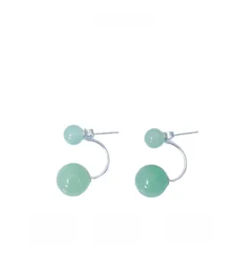 Detailed view of S925 silver earrings featuring two natural green aventurine round beads