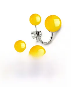 Detailed view of S925 sterling silver studs featuring yellow agate double spherical beads