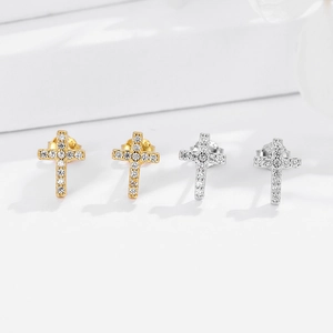Boucles d'Oreilles Clous Croix en Argent Sterling 925 Avec Zirconia Incrusté Or Argent Électroplaqué Croix Bijoux pour Femme Quotidien