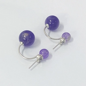 Minimalist S925 silver stud earrings featuring round natural purple amethyst beads