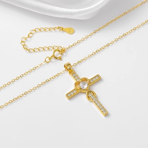 925 sterling silver gold-plated infinity heart cross necklace with sparkling zircon