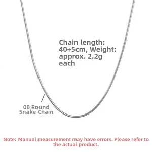 Detailed close-up of S925 sterling silver snake chain showing texture and 40+5cm length