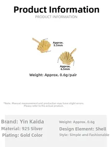 Detailed size specifications of 925 sterling silver shell stud earrings with dimensions