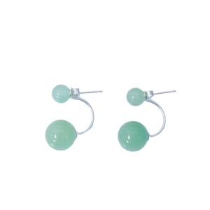 Elegant S925 silver and green aventurine bead earrings with front-back hanging style