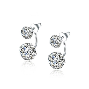 Minimalist 925 silver U-shaped double zircon earrings with a polished finish