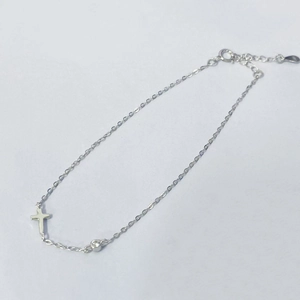 Minimalist S925 sterling silver bracelet with a cross pendant and sparkling zircon stone