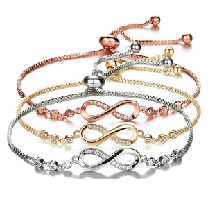 Bracelets infini en cristal argent, or et or rose avec fermoir coulissant ajustable