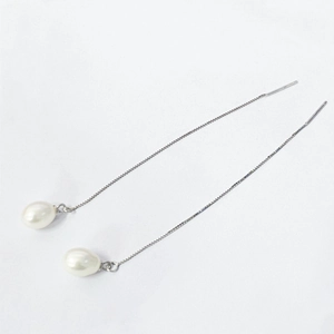 Elegant S925 silver gold-plated threader earrings with natural freshwater teardrop pearls
