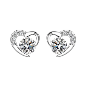925 Sterling Silver Heart Stud Earrings For Women Elegant Zirconia Inlaid Korean Style Minimalist Fashion Jewelry Gift
