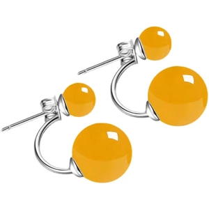 S925 sterling silver studs with yellow agate beads in a stylish front-back design
