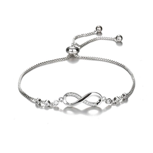 Bracelet infini ajustable en argent S925 avec cristaux de zircone cubique micro-pavés