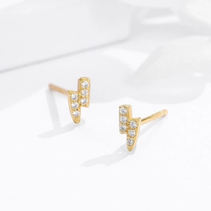 Boucles d'oreilles éclair en argent S925 doré avec pavé de zircons blancs brillants
