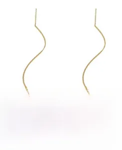 Detail of S925 gold-plated long chain earrings with natural white freshwater pearls