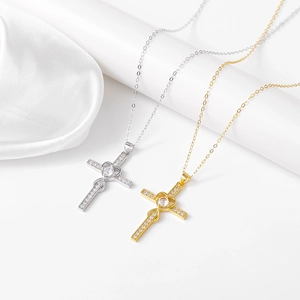 925 Sterling Silver Heart Cross Pendant Necklace With Zirconia Inlaid Gold Silver Jewelry For Women Clavicle Chain