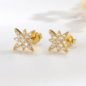 Sparkling S925 sterling silver star stud earrings with pave-set zircon for women