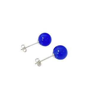 Boucles d'oreilles en argent S925 avec perles sphériques en agate bleue polie
