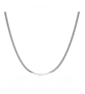 Macro detail of a minimalist S925 sterling silver snake chain with polished metal luster