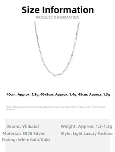 Vista macro di collane in argento sterling S925 con lunghezze di 40 cm e 45 cm disponibili